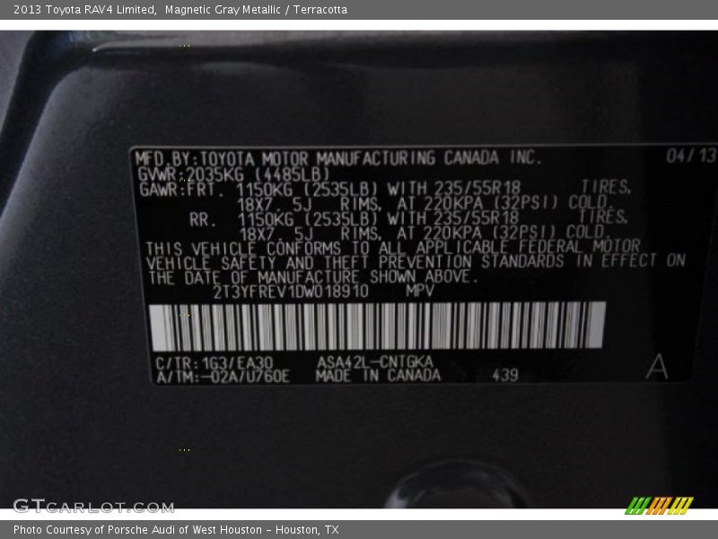 Magnetic Gray Metallic / Terracotta 2013 Toyota RAV4 Limited