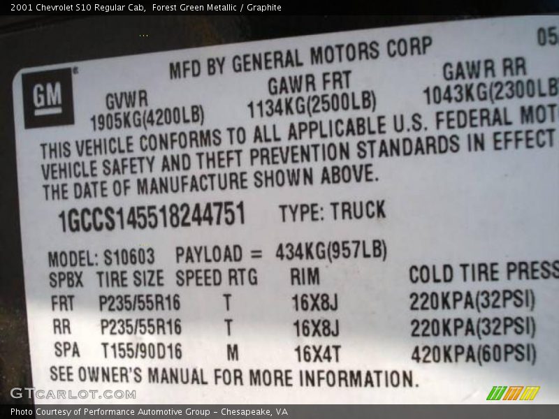 Forest Green Metallic / Graphite 2001 Chevrolet S10 Regular Cab