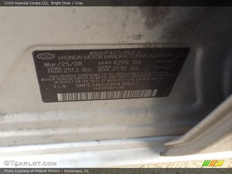 Bright Silver / Gray 2009 Hyundai Sonata GLS