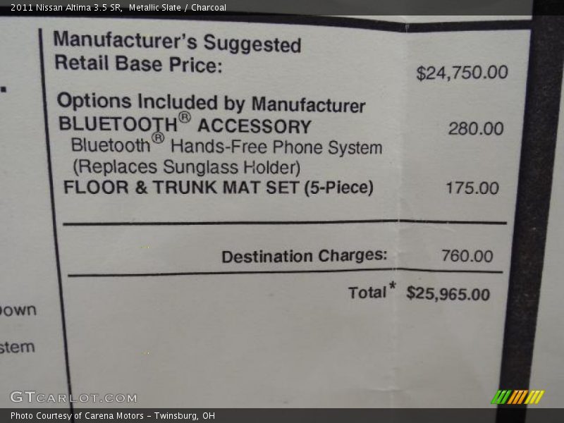 Metallic Slate / Charcoal 2011 Nissan Altima 3.5 SR