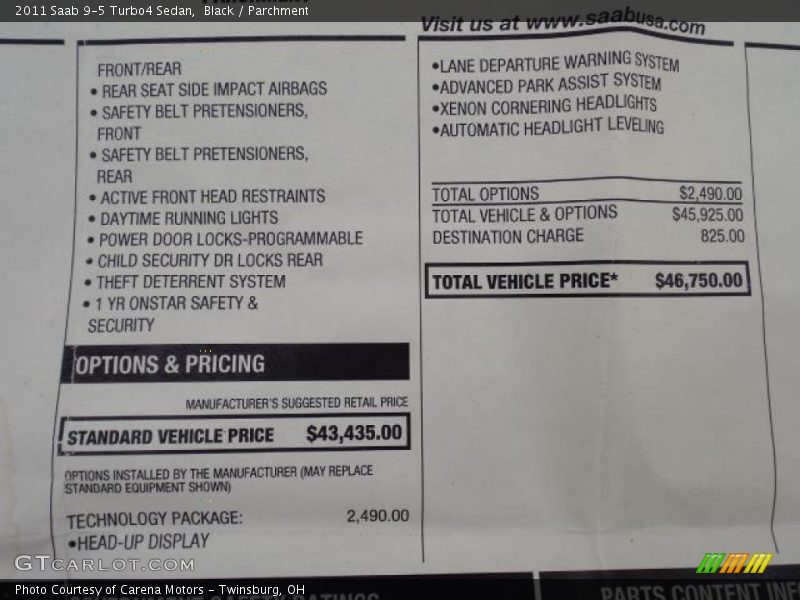 Black / Parchment 2011 Saab 9-5 Turbo4 Sedan