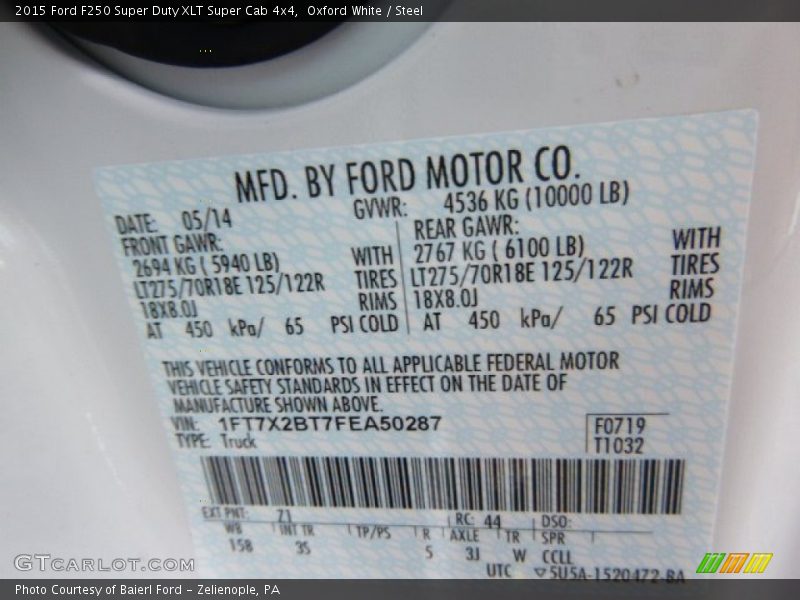 Oxford White / Steel 2015 Ford F250 Super Duty XLT Super Cab 4x4