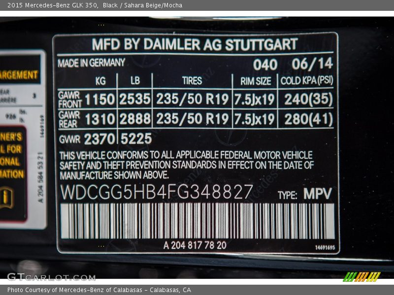 Black / Sahara Beige/Mocha 2015 Mercedes-Benz GLK 350