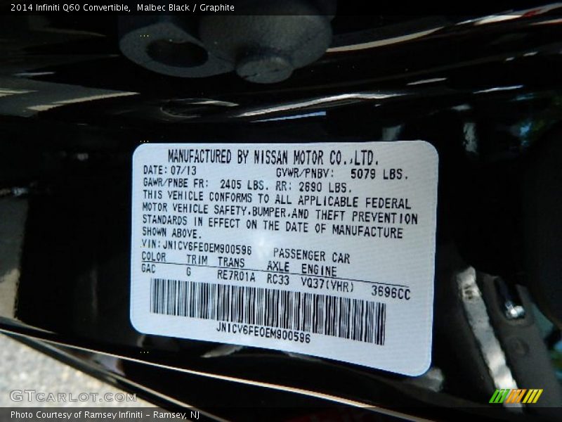 2014 Q60 Convertible Malbec Black Color Code GAC