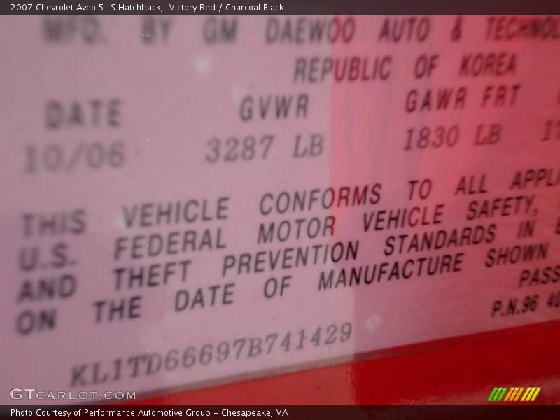 Victory Red / Charcoal Black 2007 Chevrolet Aveo 5 LS Hatchback