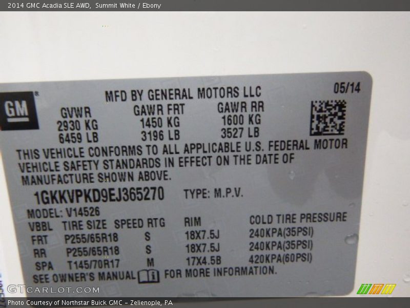 Summit White / Ebony 2014 GMC Acadia SLE AWD