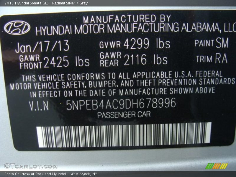 Radiant Silver / Gray 2013 Hyundai Sonata GLS