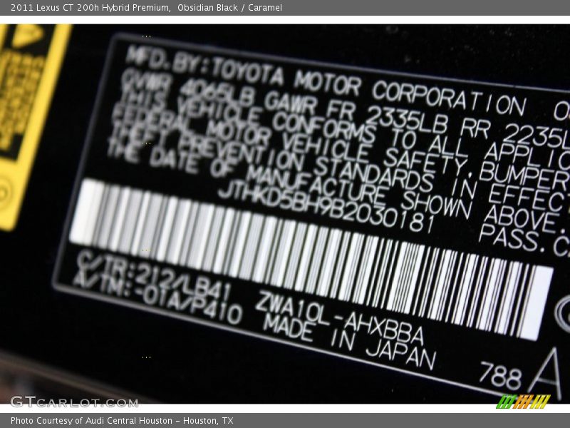 Obsidian Black / Caramel 2011 Lexus CT 200h Hybrid Premium