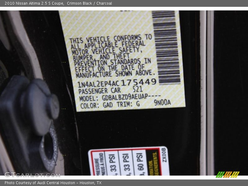 Crimson Black / Charcoal 2010 Nissan Altima 2.5 S Coupe