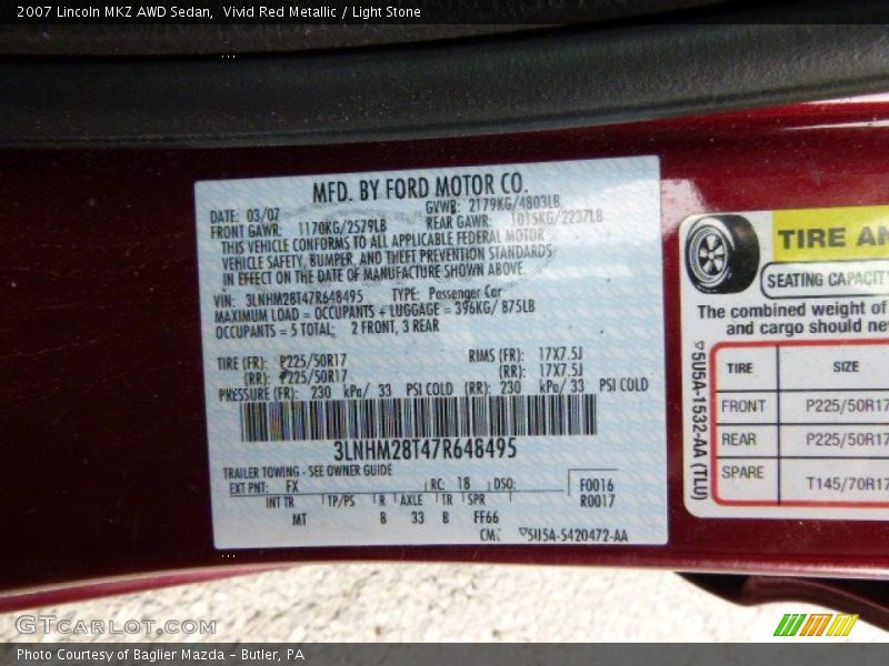 Vivid Red Metallic / Light Stone 2007 Lincoln MKZ AWD Sedan