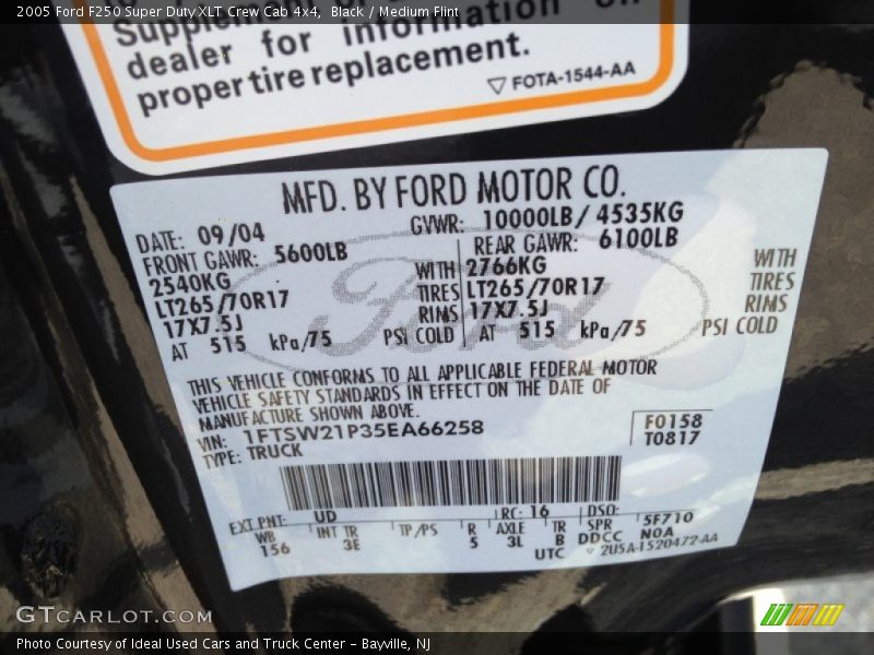 Black / Medium Flint 2005 Ford F250 Super Duty XLT Crew Cab 4x4
