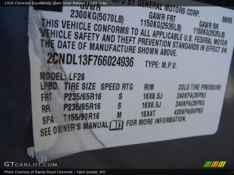 Dark Silver Metallic / Light Gray 2006 Chevrolet Equinox LS