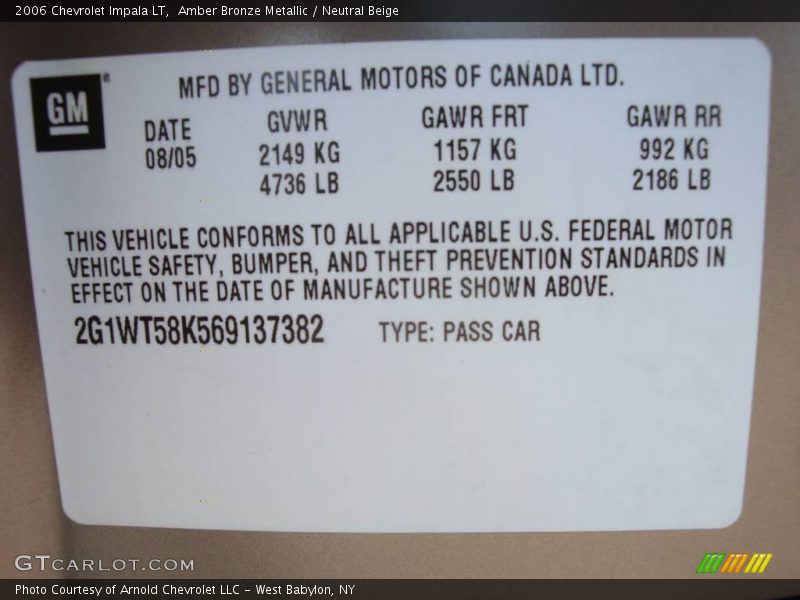 Amber Bronze Metallic / Neutral Beige 2006 Chevrolet Impala LT