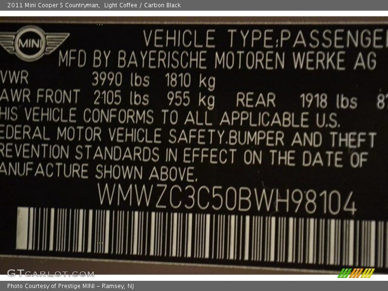 Light Coffee / Carbon Black 2011 Mini Cooper S Countryman