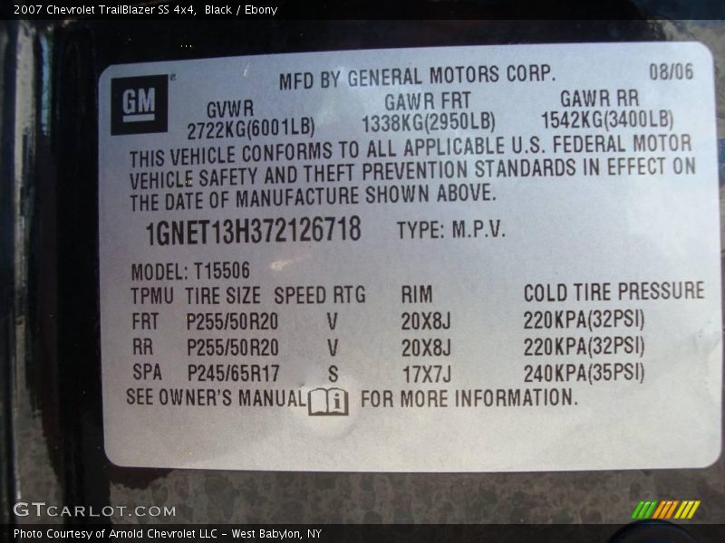 Black / Ebony 2007 Chevrolet TrailBlazer SS 4x4