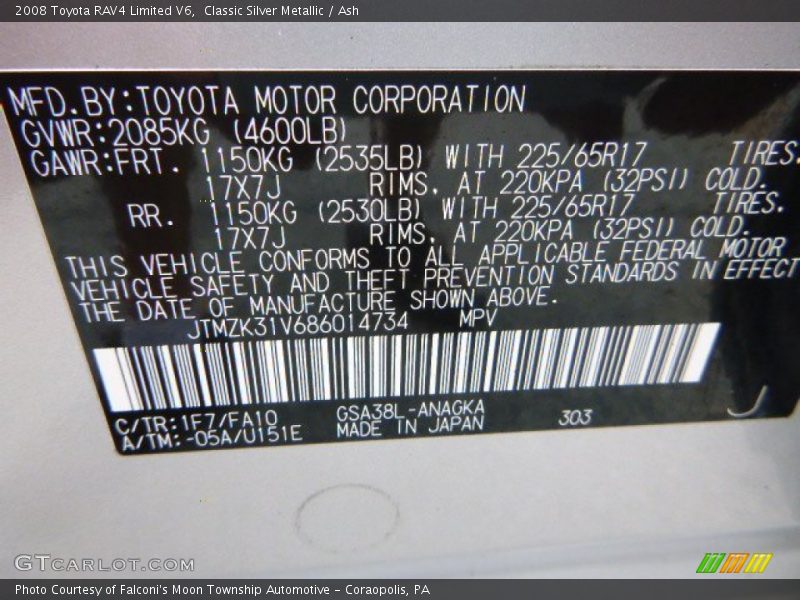 Classic Silver Metallic / Ash 2008 Toyota RAV4 Limited V6