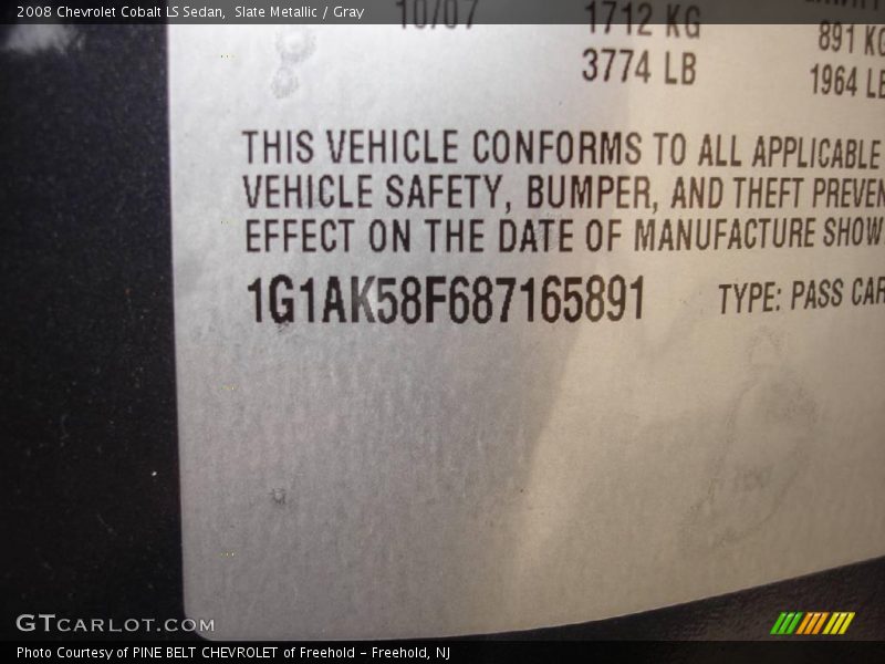 Slate Metallic / Gray 2008 Chevrolet Cobalt LS Sedan