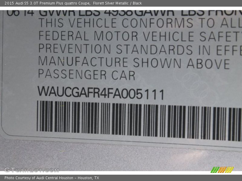 Florett Silver Metallic / Black 2015 Audi S5 3.0T Premium Plus quattro Coupe