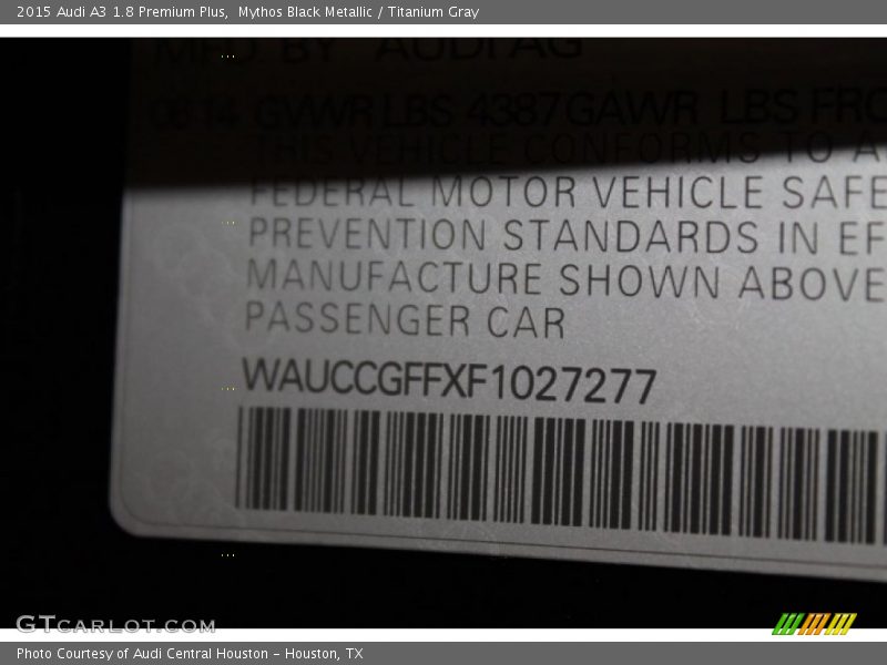 Mythos Black Metallic / Titanium Gray 2015 Audi A3 1.8 Premium Plus