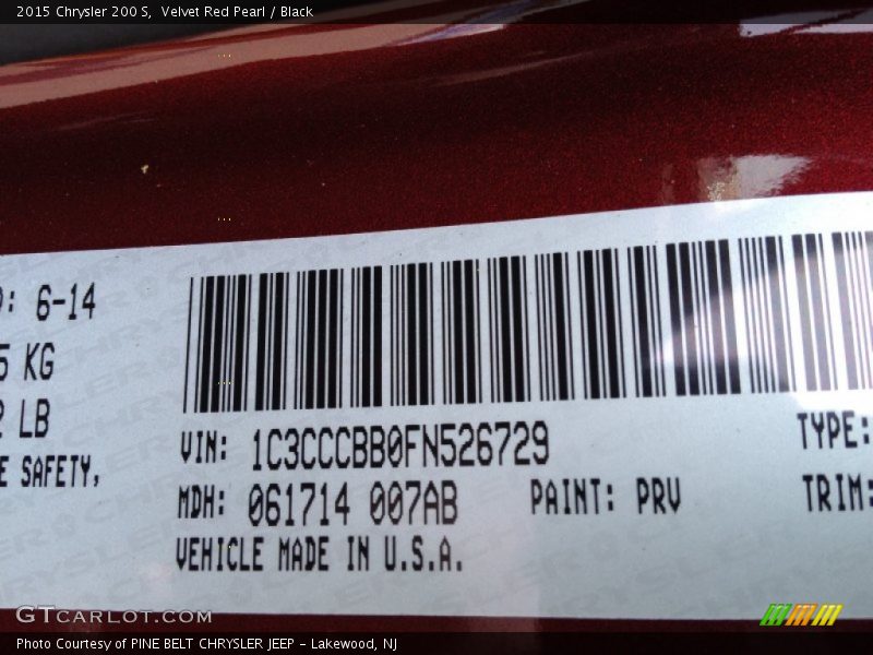 2015 200 S Velvet Red Pearl Color Code PRV