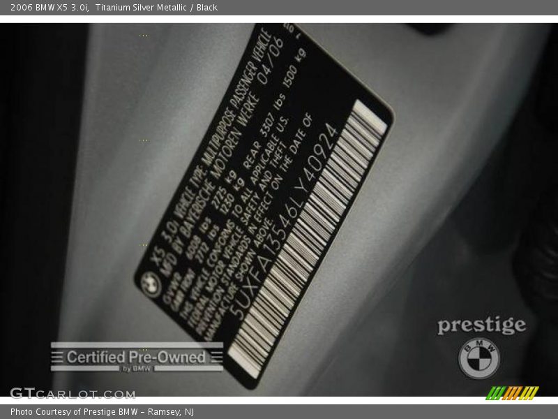 Titanium Silver Metallic / Black 2006 BMW X5 3.0i