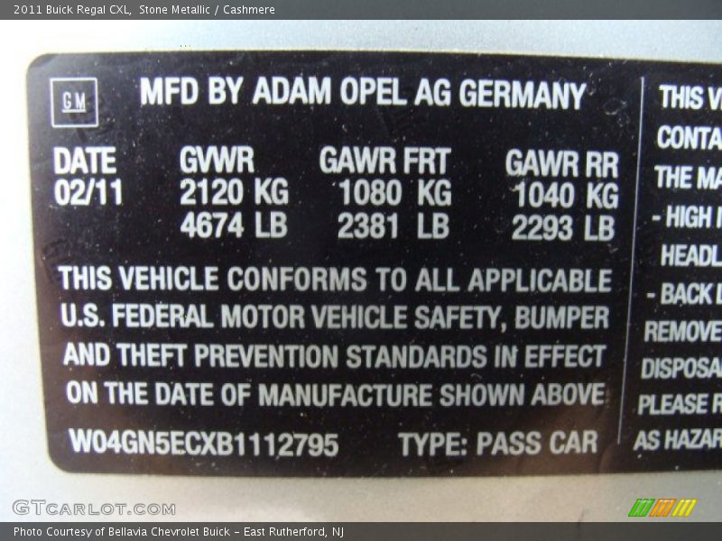 Stone Metallic / Cashmere 2011 Buick Regal CXL