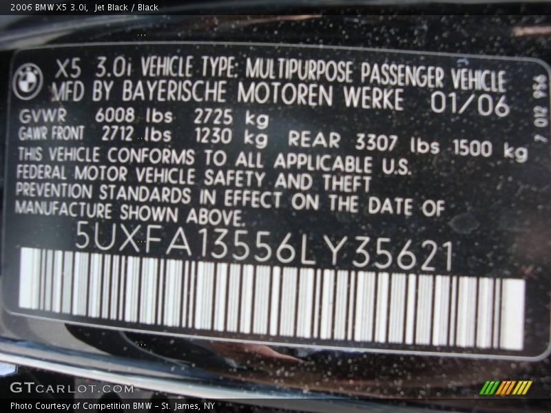 Jet Black / Black 2006 BMW X5 3.0i