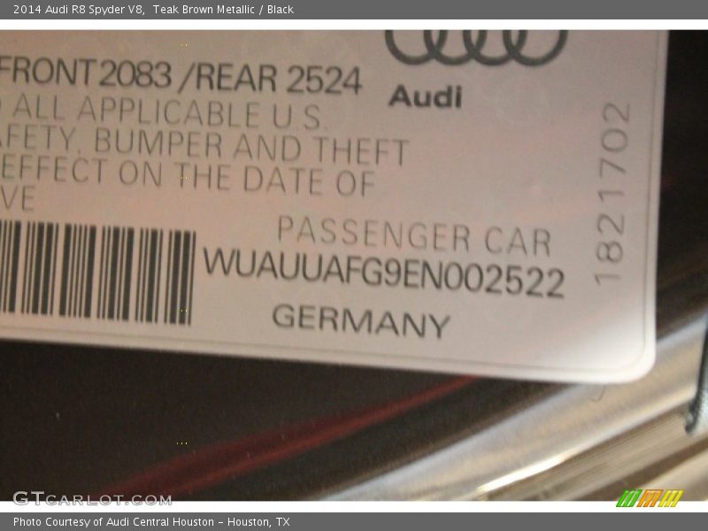 Teak Brown Metallic / Black 2014 Audi R8 Spyder V8