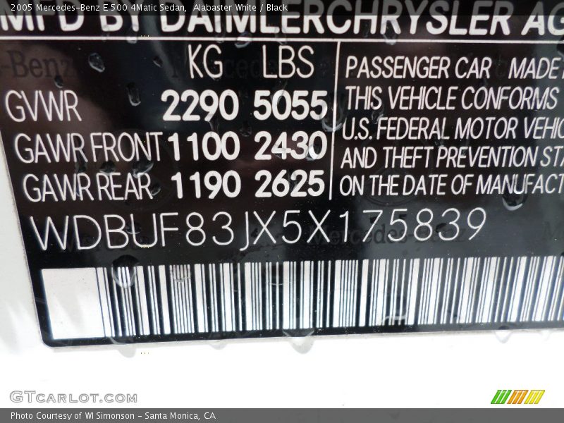 Alabaster White / Black 2005 Mercedes-Benz E 500 4Matic Sedan