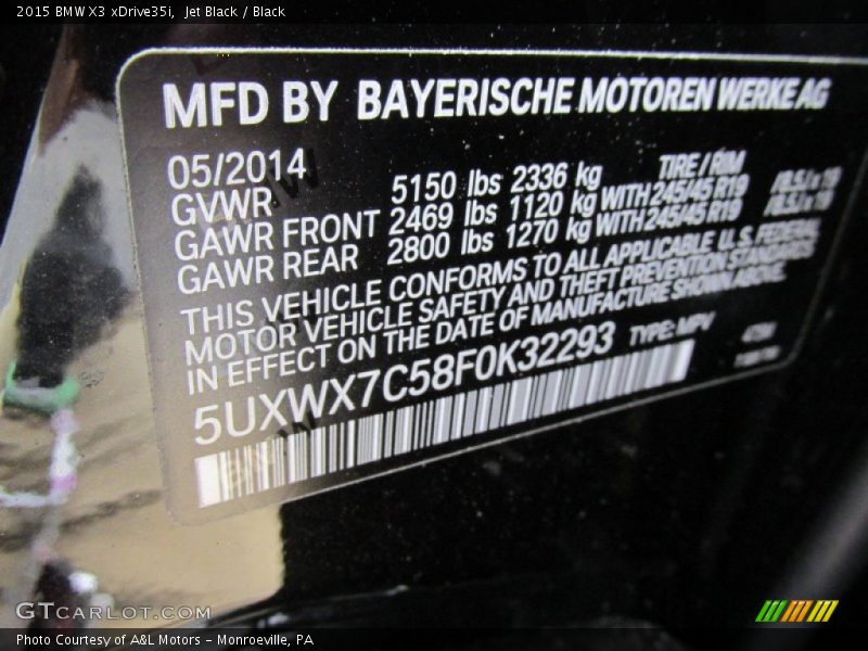 Jet Black / Black 2015 BMW X3 xDrive35i