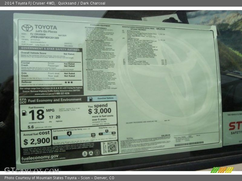 Quicksand / Dark Charcoal 2014 Toyota FJ Cruiser 4WD