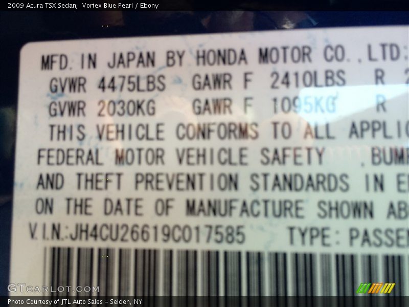 Vortex Blue Pearl / Ebony 2009 Acura TSX Sedan