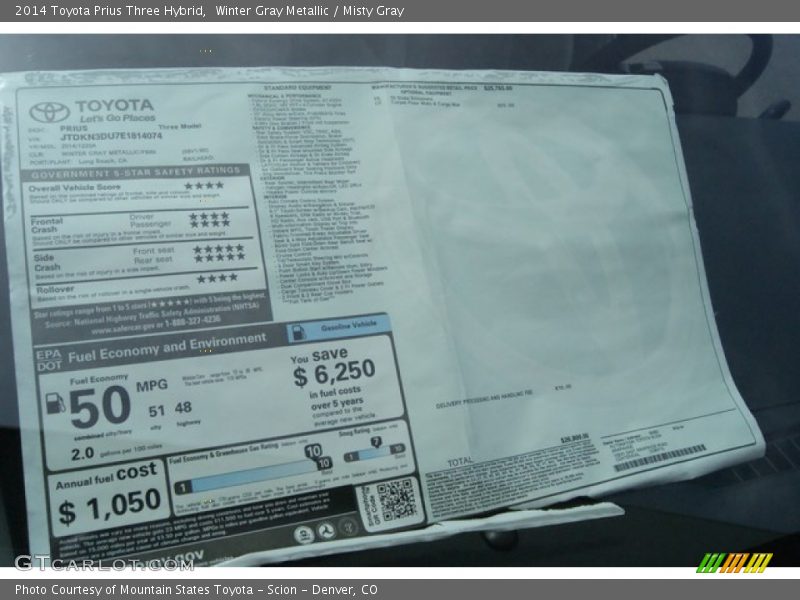 Winter Gray Metallic / Misty Gray 2014 Toyota Prius Three Hybrid