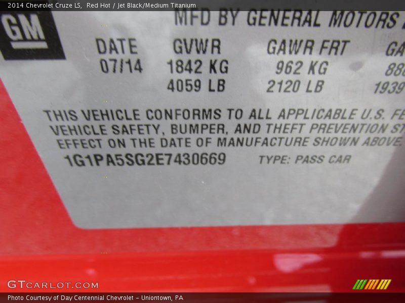 Red Hot / Jet Black/Medium Titanium 2014 Chevrolet Cruze LS