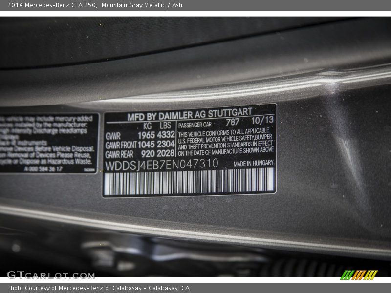 Mountain Gray Metallic / Ash 2014 Mercedes-Benz CLA 250