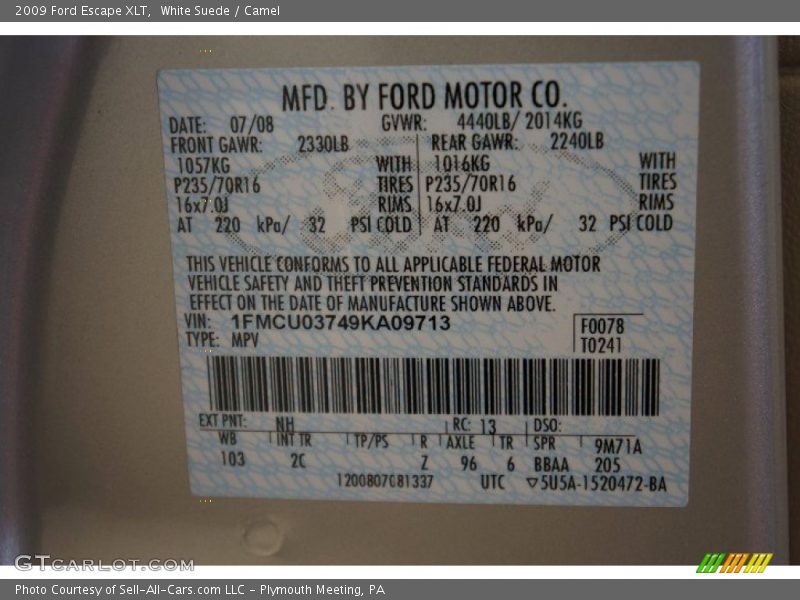 White Suede / Camel 2009 Ford Escape XLT