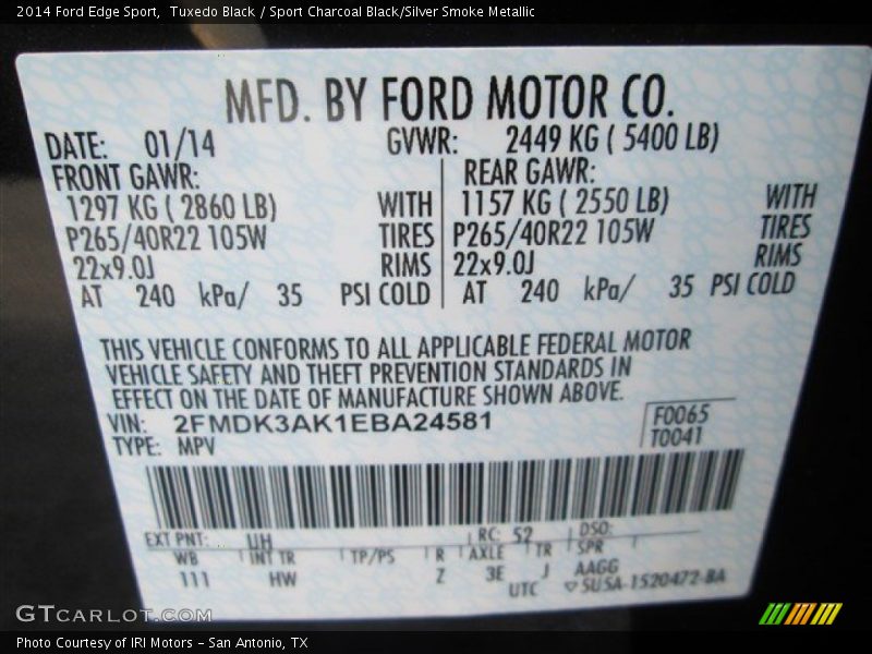 Tuxedo Black / Sport Charcoal Black/Silver Smoke Metallic 2014 Ford Edge Sport