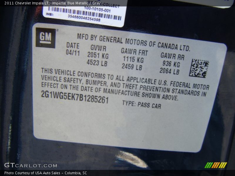 Imperial Blue Metallic / Gray 2011 Chevrolet Impala LT