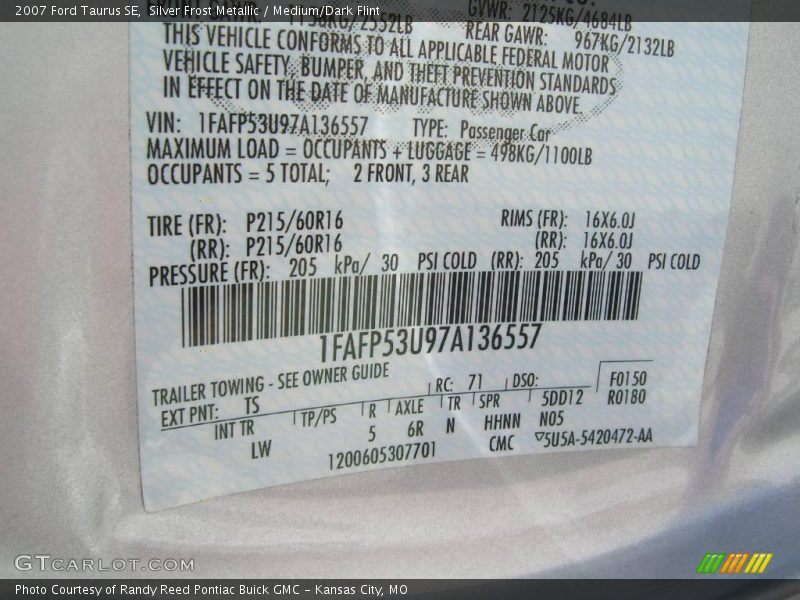 Silver Frost Metallic / Medium/Dark Flint 2007 Ford Taurus SE