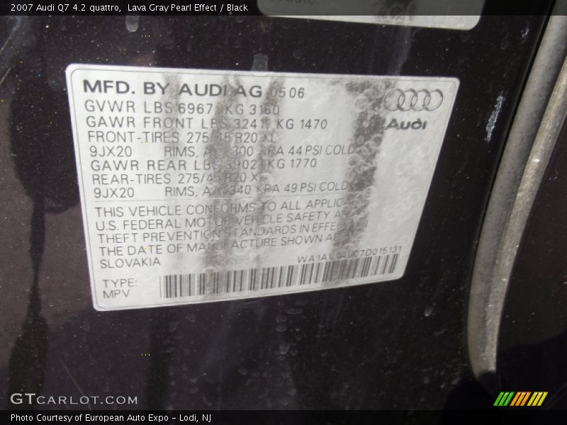 Lava Gray Pearl Effect / Black 2007 Audi Q7 4.2 quattro