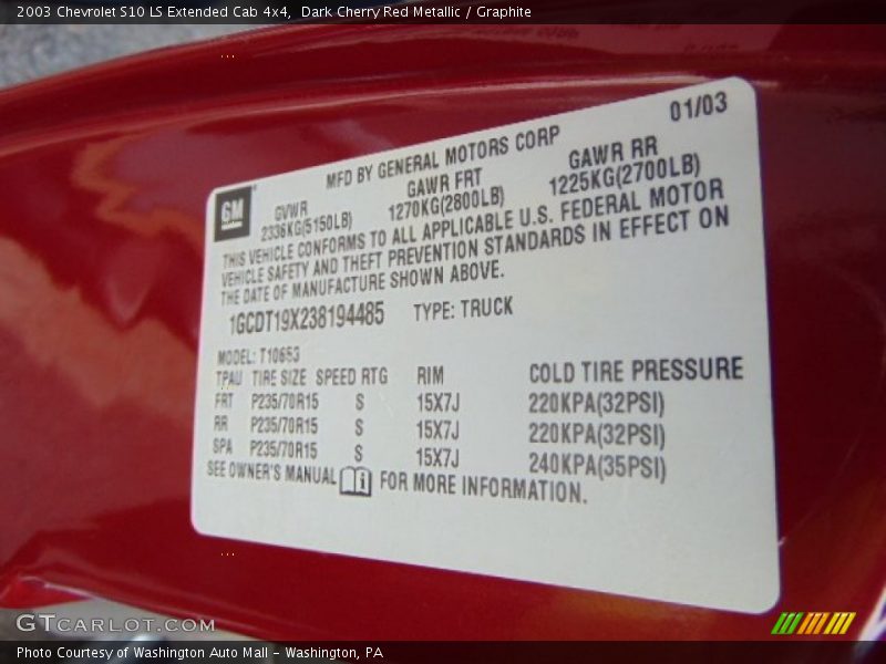 Dark Cherry Red Metallic / Graphite 2003 Chevrolet S10 LS Extended Cab 4x4