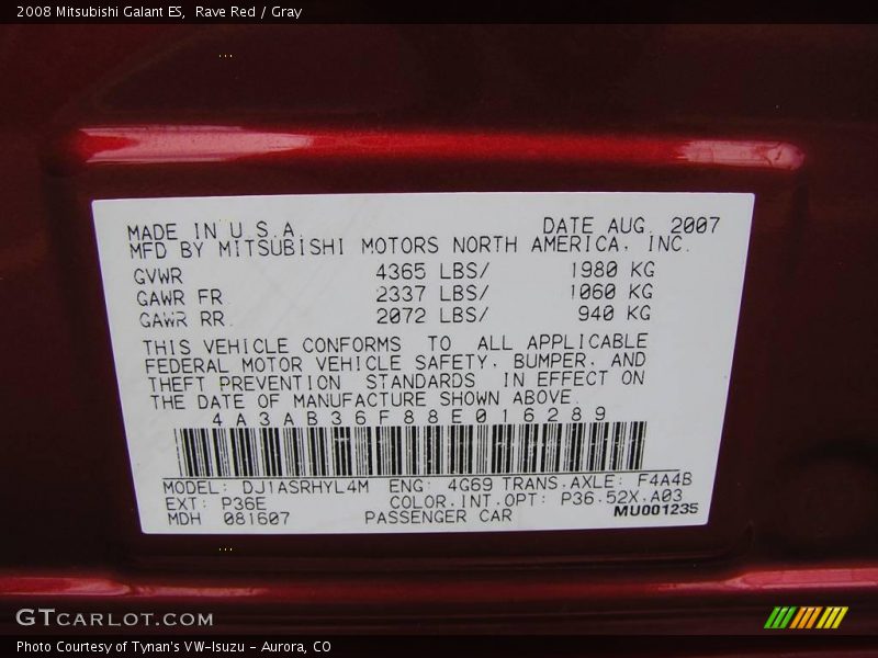 Rave Red / Gray 2008 Mitsubishi Galant ES