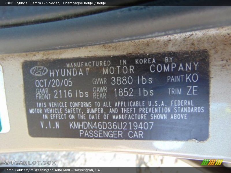 Champagne Beige / Beige 2006 Hyundai Elantra GLS Sedan