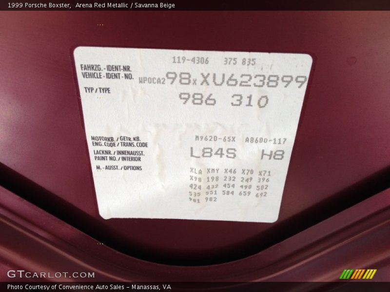 1999 Boxster  Arena Red Metallic Color Code L84S