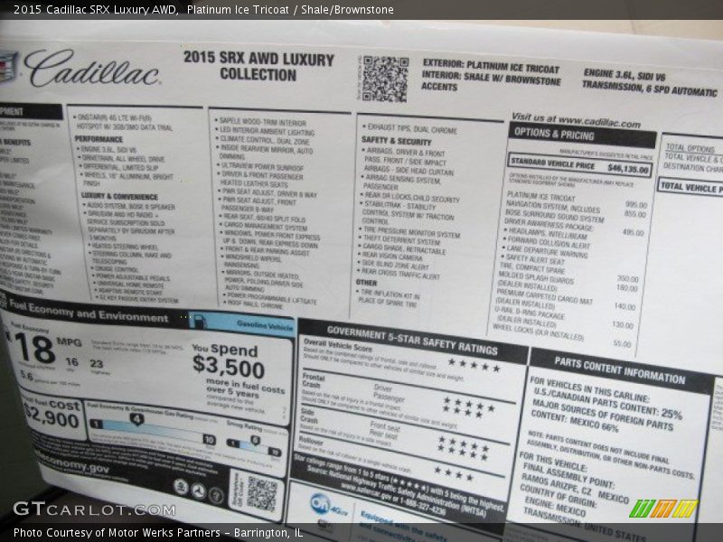  2015 SRX Luxury AWD Window Sticker
