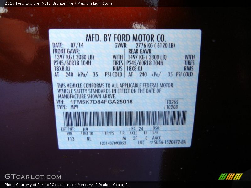Bronze Fire / Medium Light Stone 2015 Ford Explorer XLT