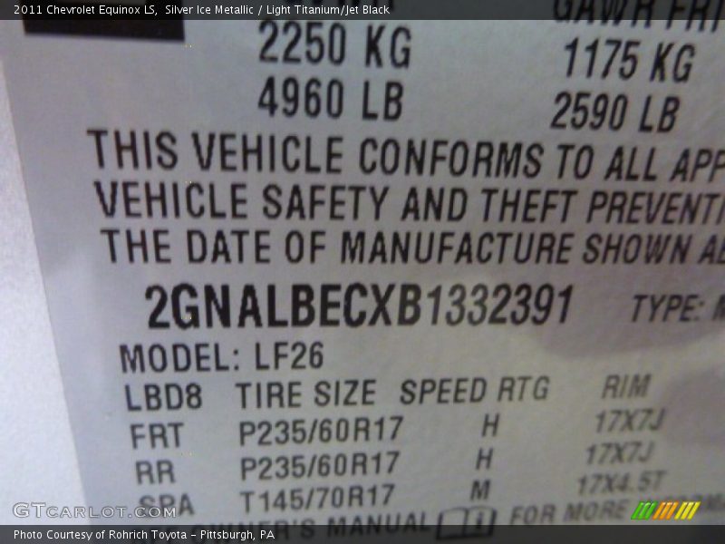 Silver Ice Metallic / Light Titanium/Jet Black 2011 Chevrolet Equinox LS
