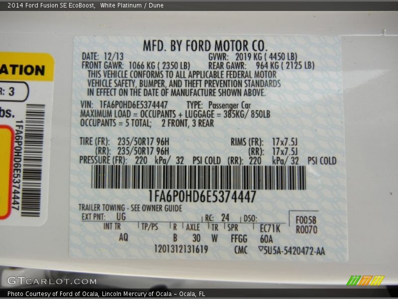 White Platinum / Dune 2014 Ford Fusion SE EcoBoost