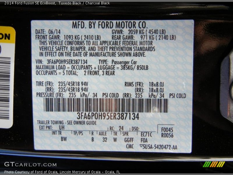 Tuxedo Black / Charcoal Black 2014 Ford Fusion SE EcoBoost