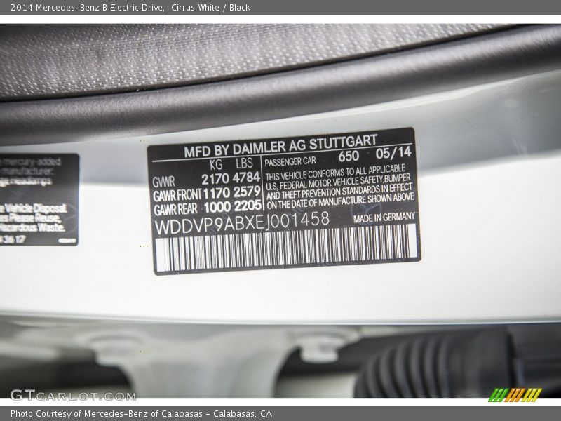 2014 B Electric Drive Cirrus White Color Code 650